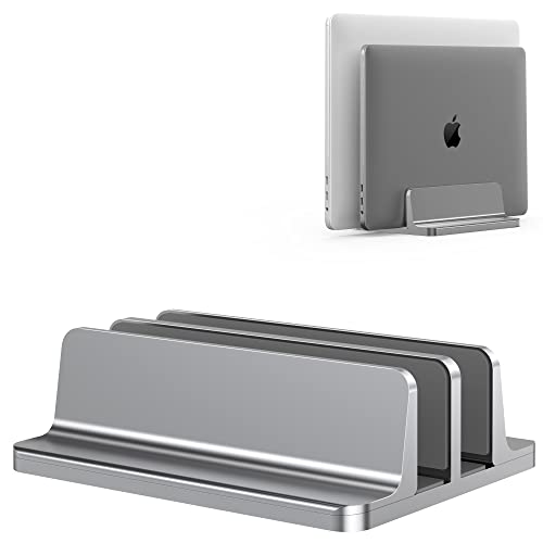 BULL-TECH Vertical Laptop Stand, Adjustable 2 Slot Aluminum Desktop Holde(Up to 17.3 inch), Fits All MacBook/Microsoft Surface/HP/Dell/ChromeBook/iPad and Gaming Laptops (Grey)