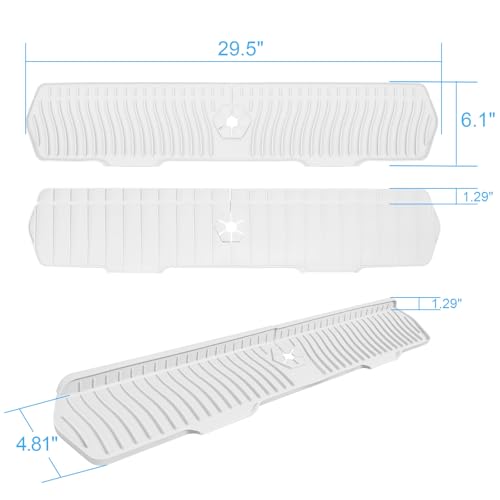 Image of Faucet Guard - 90 Foldable Draining Mat for Kitchen Sink with 2 Drain Ports, Suitable for Bathroom, etc (White, 29.9 inch*5.9 inch)