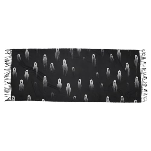 AIXIWAWA Women's Pashminas Scarf Black Halloween Print, Shawls Wrap Lightwight with Tassel for Evening Dress Dinner Party