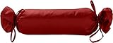 Mako Satin Baumwoll Nackenrollen-Hülle 15x40 - Kissenrollenbezug mit Verschlussbändern aus 100% Baumwolle - Nackenrolle Überzug einfarbig Rot - Made in EU