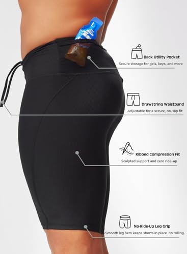 MIZOK Mens Running Half Tight Compression Short Gym Workout Bike Shorts with Built-in Phone Pockets4