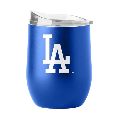 logobrands MLB 16oz Flipside Powder Coated Double Wall Insulated Steel Curved Beverage Tumbler (Los Angeles Dodgers)