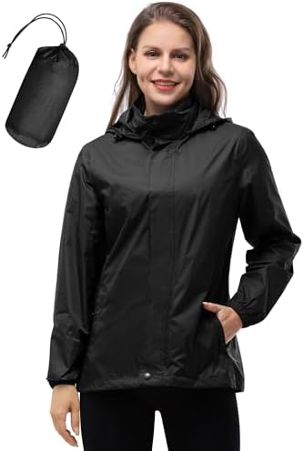 33,000ft Damen Wasserdichte Faltbar Regenjacke Atmungsaktive Windbreaker | Verstaubarer Kapuze, Dünne Regen Jacke, Leicht Übergangsjacke, Atmungsaktive Outdoorjacke, Windjacke für