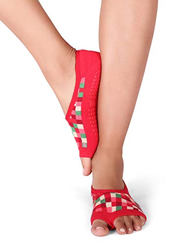 Pilates Ballet Socks for Women, Toeless Non Slip Skid Open Toe Gripper Sock - Pure Barre, Dance (Merry Pixels)