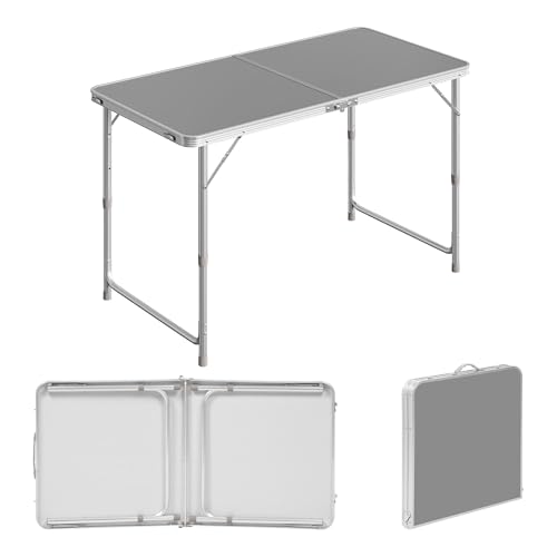 WOLTU Campingtisch Klapptisch Gartentisch Arbeitstisch Balkontisch höhenverstellbar Aluminium MDF Grau