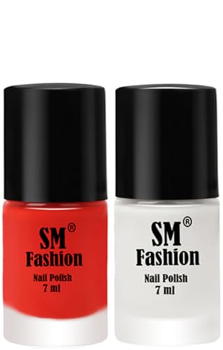 Image of Long Lasting Nail Polish | Nail Paint Combo 7 ml Each) - Set of 2 Fire Orange-White