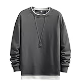 [W Wonyo] トレーナー メンズ 秋服 長袖 プルオーバー 薄手 軽量 スウェット 人気 重ね着風 とれーなー オシャレ 服 かっこいい トップス カジュアル ロングtシャツ 大きいサイズ 長袖tシャツ 配色切替 スエット ロンt 秋 冬 春 gray 2XL