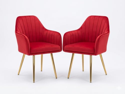 Image of Accent Chairs for Living Room | Modern Armchair in Velvet Fabric with Golden Legs | Pack of 1 Chair for Home, Office, Restaurent, Cafe (Red)