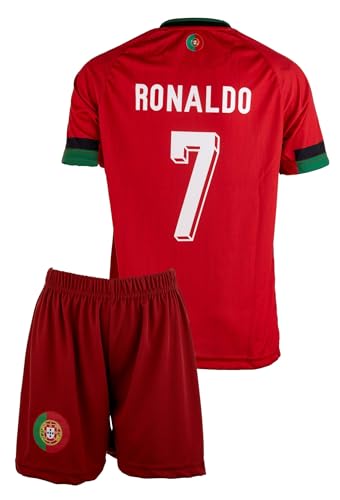 Amdrabola Ronaldo #7 Kinder Trikot für Kinder,2024 Fußball-Trainingstrikots für Jungen,mit Shorts (Rot,152)