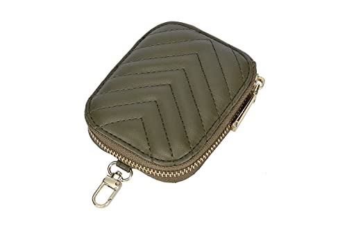 Daisy Rose Rectangle Quilted Chevron Coin Purse Pouch Change Wallet Holder With Clasp - Pu Vegan Leather - Olive #TOP7