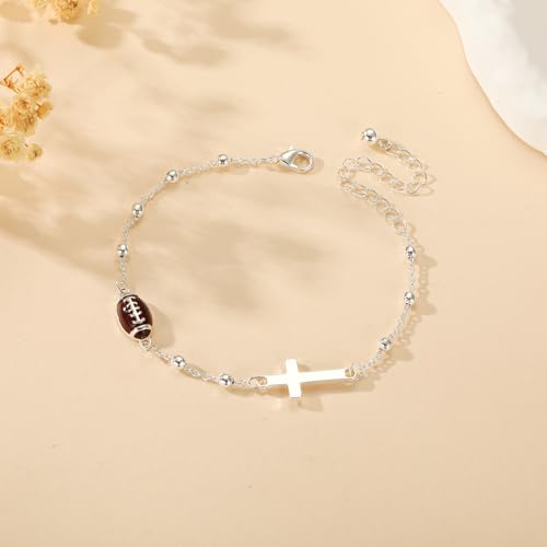 Image of Softball /Volleyball /Soccer /Basketball Football Bracelet for Girls Women, 14K Gold Plated Cross Link Chain Sport Accessories Christian Jewelry Gifts for Teens Team Coach Players