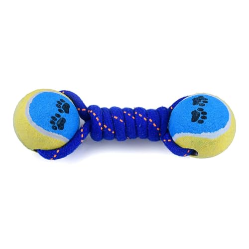 Image of Dog and Puppy Toy Set - Tail, Chew, Teething, Rope, and Tug Toys for Small to Medium Dogs - Washable Cotton Pack (Tennis DUMBLE)