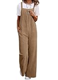 Happy Sailed Overalls for Women Casual Winter Fall Sleeveless Jumpsuits Loose Corduroy Wide Leg Pants Rompers with Pockets Khaki X-Large