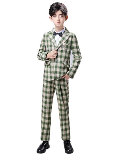 blcchidsuit Conjunto de 3 peças de terno formal para meninos e calça blazer xadrez slim fit para fes