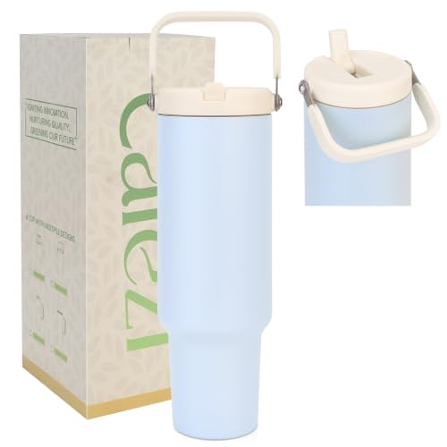 Image of 50oz Tumbler with Handle, Stainless Steel Water Bottles with Flip Straw and Top Handle, Leak Proof, Fits in Cup Holder, No Sweat, Cold for 30 Hours, Suitable for Home, Office, Outdoors, Car