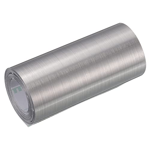 Image of uxcell Waterproof Peel and Stick Decorative Tape Self Adhesive 3.94 inch W x 16.4'L PVC Removable Tape for Wall Edge Silver Tone Brushed (Thickened Style)