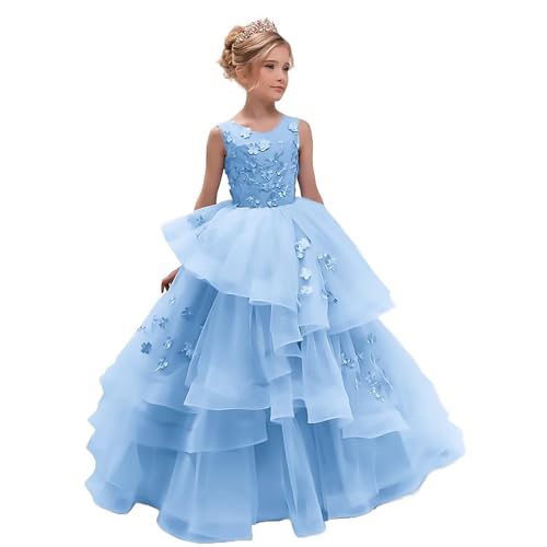 Flower Girl Dress for Wedding Tulle Pageant Dresses for Girls Tiered First Communion Dress for Girls Ball Gown