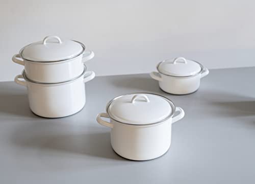Riess, 0125-033, Topf mit Deckel Ø 22cm, WEISS, Emaille, Vol. (rec.): 4,5 Liter, Made in Österreich, LBH: 30,0x23,8x19,9cm, 1,942kg, Induktionskocher kompatibel, Gasherd geeignet, Ofenfest