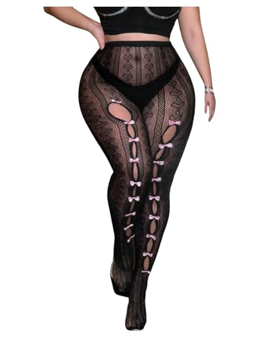 Women's Plus Size Sexy Tights Y2K Bow Mesh Sheer Tights Heart Cut Out Stockings Pantyhose - Main Image