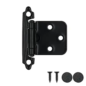 JQK 1/2 Inch Overlay Cabinet Door Hinges Black, 4 Pack 2 Pairs Flush Face Mount Cupboard Self-Closing Kitchen Cabinet Hinges with Door Bumper, CH200-BK-P4