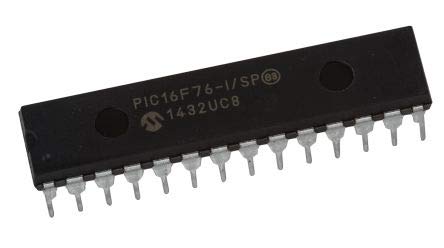 Microchip, PIC16F76-I/SP, PIC 16 microcontroller - MCU 8 bit - RISC Architecture - 2 V to 5.5 V - Pins: 28 - Package Type: SPDIP 28 – Speed 20MHz - Flash 8192 Words – bits (15 Item/s)