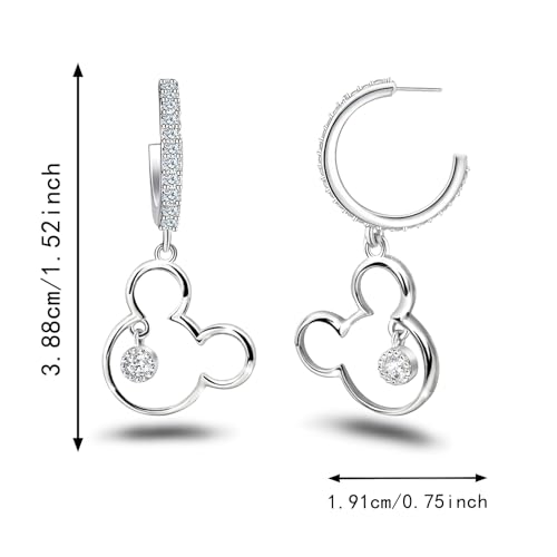 Mouse Earrings for Women Sterling Silver White Gold Mouse Open Hoop Earrings Sparkling CZ Lucky Cute Mini Stud Earrings Animal Fashion Hypoallergenic Princess Jewelry Gifts for Daughter Birthday 6