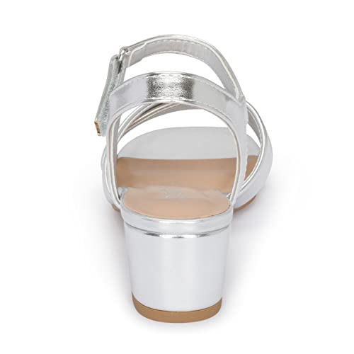 Image of STYLISH S KHLOE-K Little Girls Round Open Toe Criss Cross Ankle Hook and Loop Strap Low Block Heel Dress Sandals