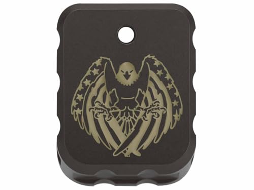 NDZ Performance Brass Magazine Base Plate for Canik TP9 – Armor Black Cerakote Finish – Laser Engraved – Fits TP9SF, TP9SFX, TP9 Elite SC – FDE Fill – USA Flag Eagle