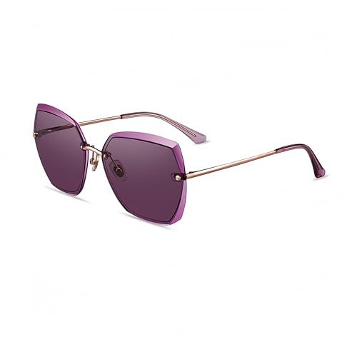HEPTICS Oversized Polarized Sunglasses for Women, Purple with Gold Frame, UV Protection, 3D Invisible Mirror Design,Driving Sun Glasses