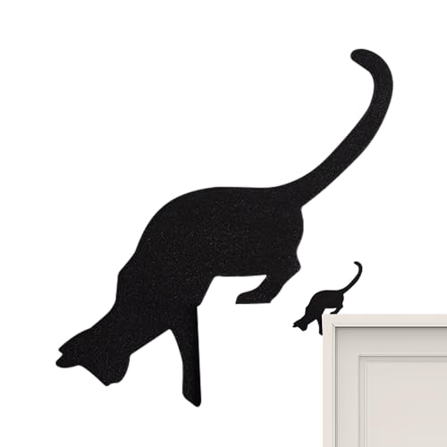 ドアフレーム装飾コーナー猫、錬鉄製の黒猫のドアコーナー装飾、窓のドア枠の休日の装飾、黒猫のドアコーナー装飾、ハロウィンの装飾 猫ドアトッパー | 猫ドアトッパー玄関ドアの装飾,手作り装飾サイン ハロウィン 黒猫 面白い 長持ち 錆びにくい 窓用