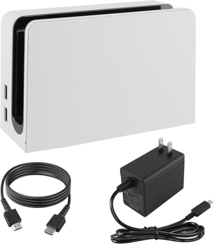 TV Dock Station for Nintendo Switch/Switch OLED with LAN Port 3-1 Switch Docking Station Set for TV with 1080P HDMI Cable and AC Adapter TV Base Charging Dock Station for Nintendo Switch/OLED (White)