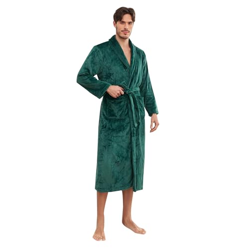 Herren-Nachthemd lang – dicker Fleece-Bademantel für Herren, einfarbig,...