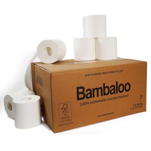 Bambaloo Bamboo Toilet Roll 24 Pack | Eco Friendly, FSC Certified, Organic & Toxin-Free | Soft & Strong Sustainable Loo Roll | Plastic-Free Packaging | Septic Tank Safe – 250 Sheets