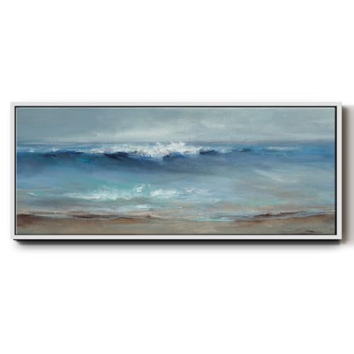 Renditions Gallery Water Wall Art Painting for Home Blue and Rustic Serenity Beach Floater Frame Canvas Prints for Kitchen Hotel Restaurants - 24"x60" White Frame LT618