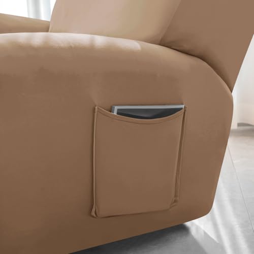 Image of HOKIPO 'SereneSolids' 140 GSM 6-Pieces Super Stretch Recliner Sofa Cover 2 Seater Fully Covered Washable Furniture Protector, Dark Camel (AR-4741-DCML)