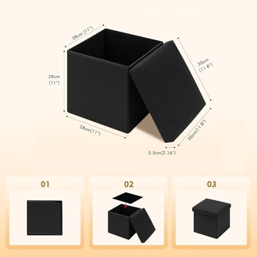 Siège repose-pieds avec coffre de rangement cube en lin - 3