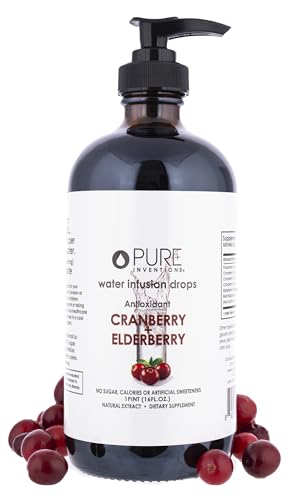 Image of Pure Inventions Water Enhancer Drops - Refreshing and Delicious - Antioxidants, Electrolytes - No Sugar, Calories, or Artificial Sweeteners - Cranberry Elderberry (16oz)