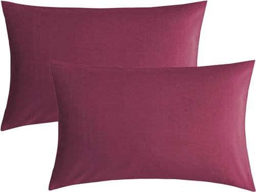 Image of Soft Pillow Covers 19 x 30 Inches - Egyptian Cotton 600 Thread Count Set of 2 Pillow Cover Set Envelope Closure Hotel Quality Pillowcase - Wine