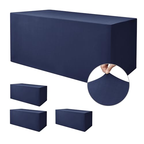 Image of White Rectangle Spandex Table Covers For 6 Foot Rectangle Tables 4 Pack