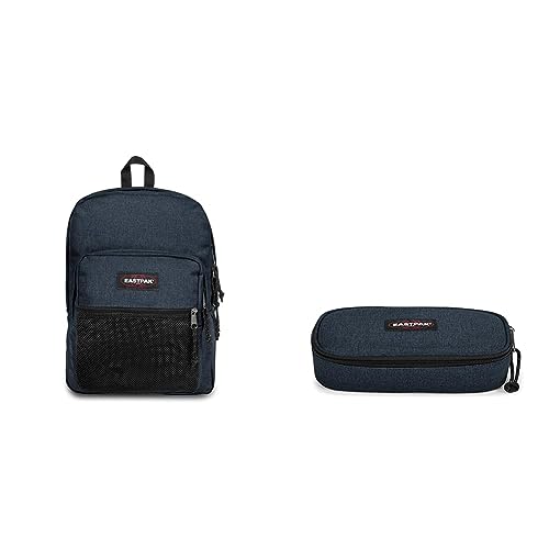 EASTPAK Pinnacle Sac à Dos, 42 cm, 38 L, Bleu (Triple Denim) & Oval Single Trousse, 22 cm, Bleu (Triple Denim)