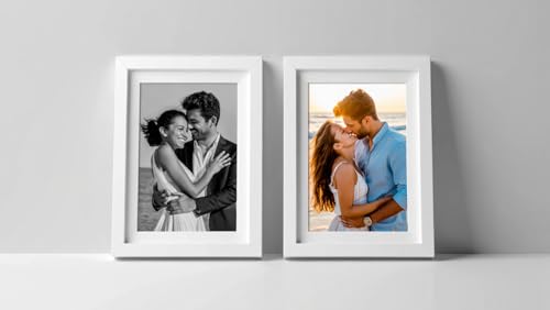 Image of 4x6 Inch White Photo Frame Set of 2 - Acrylic Front Table Top Photo Frames with Stand, Dual Orientation Portrait & Landscape Display for Home Office Decor