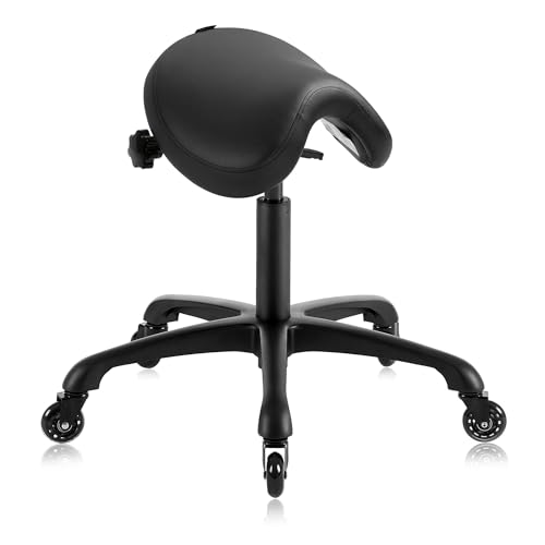Premium Multifunctional Ergonomic Saddle Chair 507 INOA for Hygienic Clinic, Spa, Massage, and Dental Hygienist - Rolling Swivel Stool (Black, Standard 507)