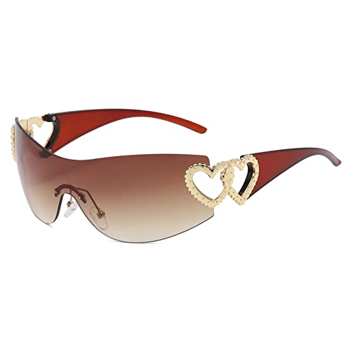 YAMEIZE Y2K Gafas de Sol Wraparound con   Forma de Corazón para Mujer y Hombre sin Montura con Lentes de Corazón para Ciclismo Driving al aire libre.