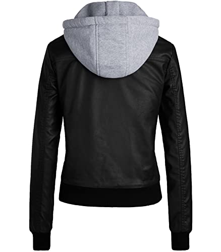 wantdo Women's PU Leather Hooded Jacket