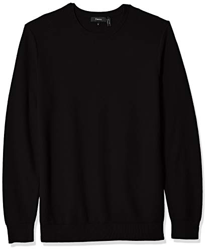 Theory Men's Riland Pique Crewneck Cotton Sweater, Black, XXL