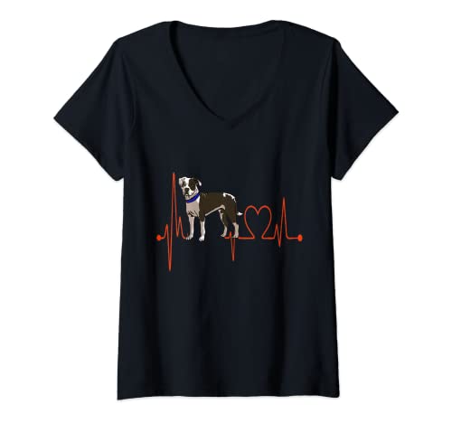 Mujer Electrocardiograma de latidos de American Bulldog Dog Mis perros son mi sistema cardiovascular Camiseta Cuello V