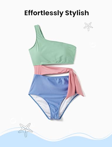 Image of PATPAT Family Matching Swimsuits: Mommy and Me One Shoulder Colorblock Bathing Suits One Piece Swimwear Sets