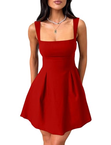 YMDUCH Women's Sexy Sleeveless Square Neck Adjustable Straps Bow Tie A-line Mini Party Club Dress...