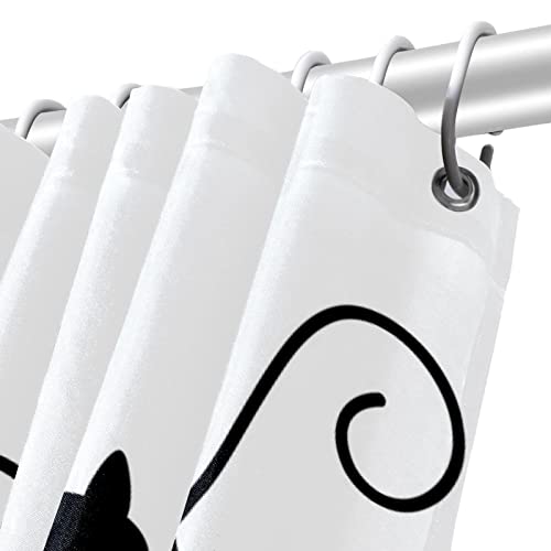 Rideau de douche motif chat imperméable et crochets de salle de bain