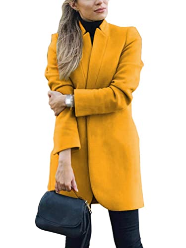 Onsoyours Damen Mantel Trenchcoat Mit Gürtel Mantel Revers Faux Für Lose Langarm Outwear Tasche Reißverschluss Winterjacke Mode Kurz Coat Wollmantel A Orange L